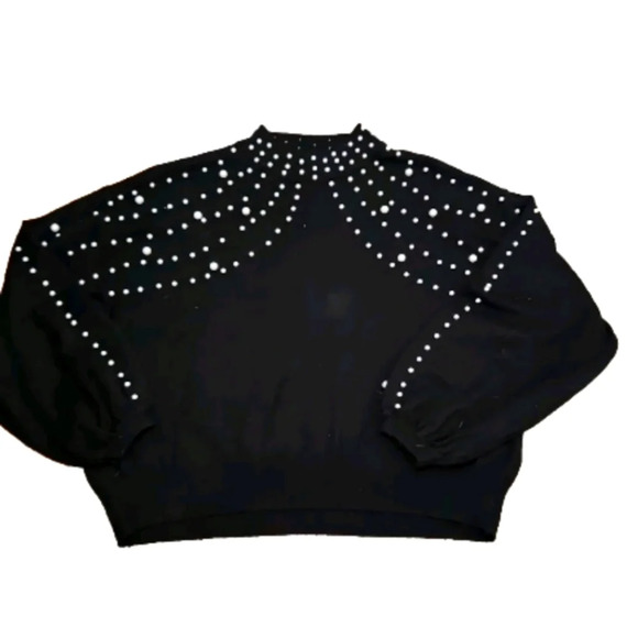 Bebe Womens Black Slightly Cropped Mock Neck Sweater With Pearl Accents M - Picture 8 of 13